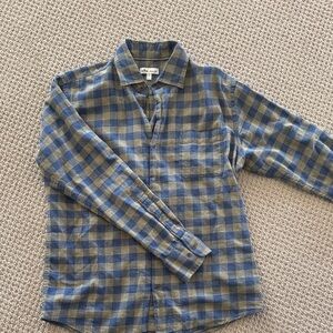 Peter Millar Blue and Olive Green Plaid Button-Down Shirt